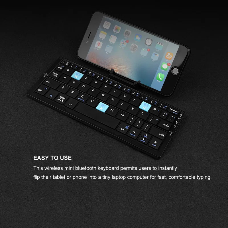 BOW Mini Folding Bluetooth Keyboard Wireless Keypad Support3 Devices With Stand Rechargeable Foldable Keyboard for Phone Tablet