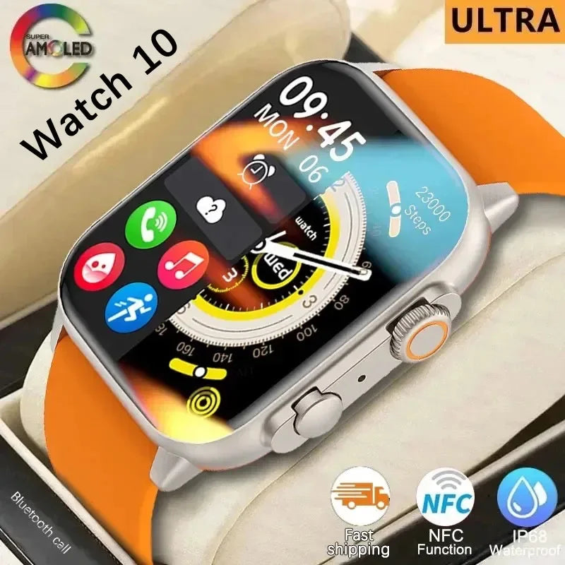 Smartwatch de carregamento sem fio para homens e mulheres, Bluetooth Call, NFC Watch 10 Ultra, GPS Track, BT, Música, Novo, 49mm, 2024