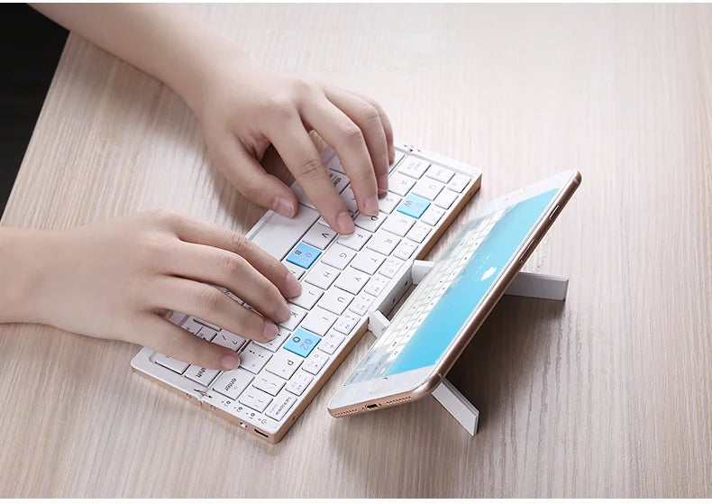 BOW Mini Folding Bluetooth Keyboard Wireless Keypad Support3 Devices With Stand Rechargeable Foldable Keyboard for Phone Tablet